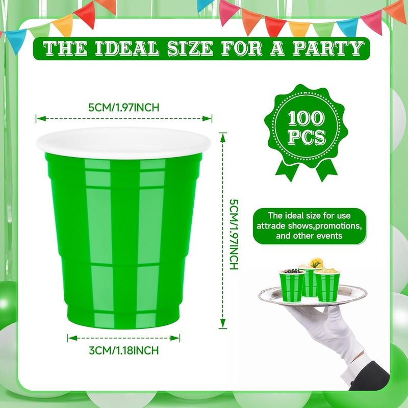 Pineburg 100Pack 2oz Carnival Plastic Shot Cups, Green Plastic Shot Glasses, Mini Disposable Cups for Parties Valentine's Day Weddings Birthday Party Games & Events Supplies(Green) - Image 2